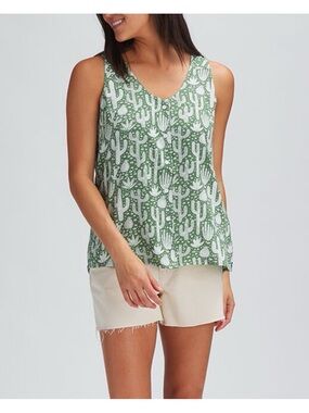 KAVU Green Desert Cactus all over Print Beryl Tank Top, size Medium